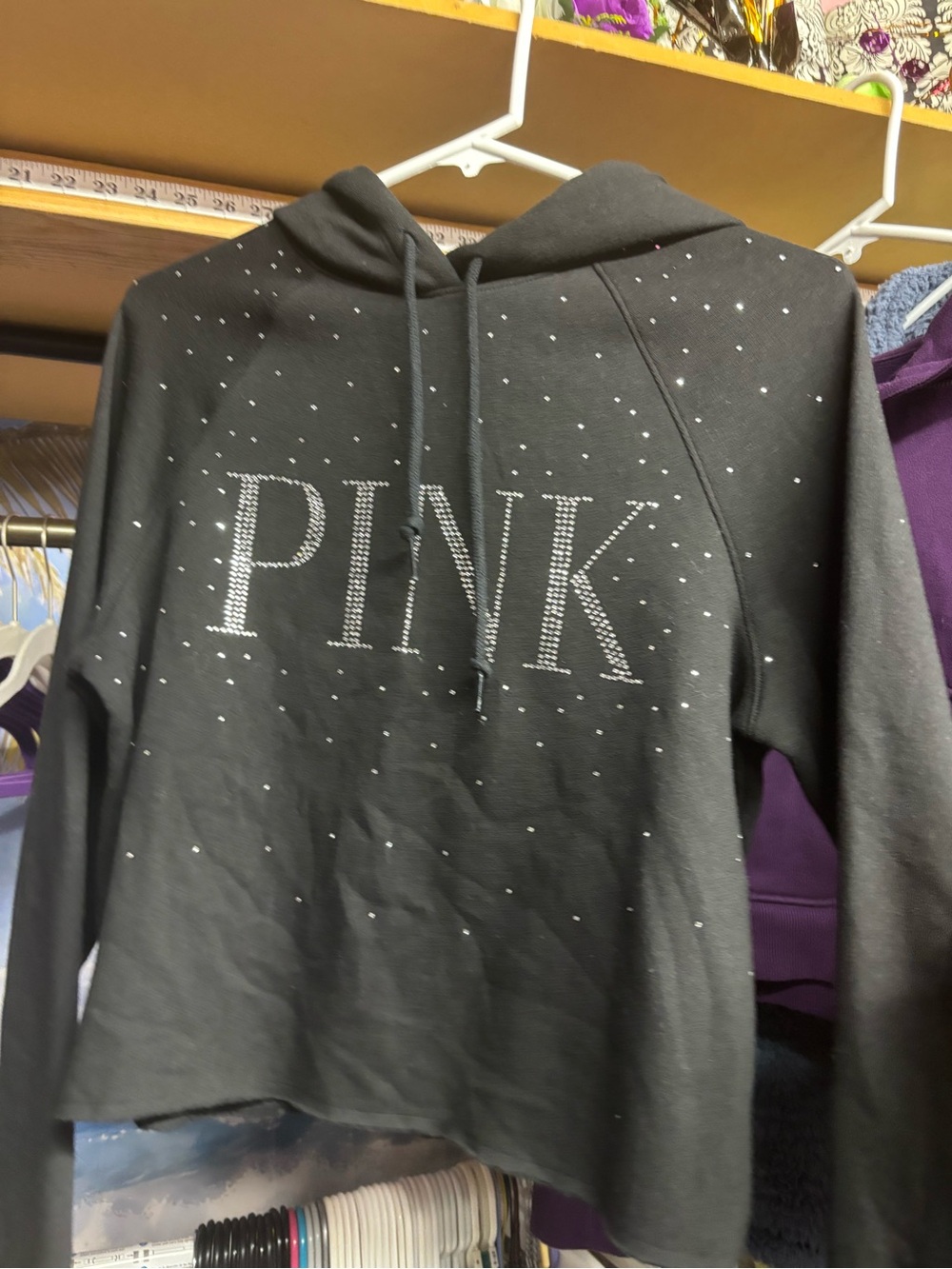 PINK Victoria's Secret Black Crystal-Embellished Hoodie Sweatshirt